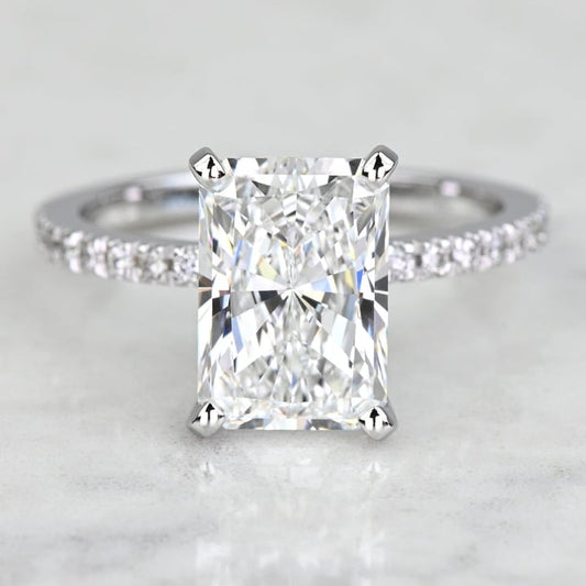 3 Carat Lab Grown Radiant Diamond Petite Pave Engagement Ring